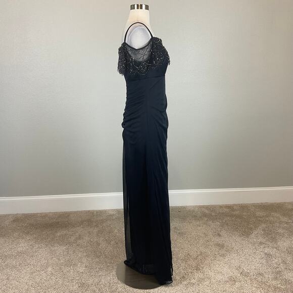 XSCAPE Off the Shoulder Beaded Chiffon Evening Gown Blue Size 16 Long Formal - Picture 3 of 13